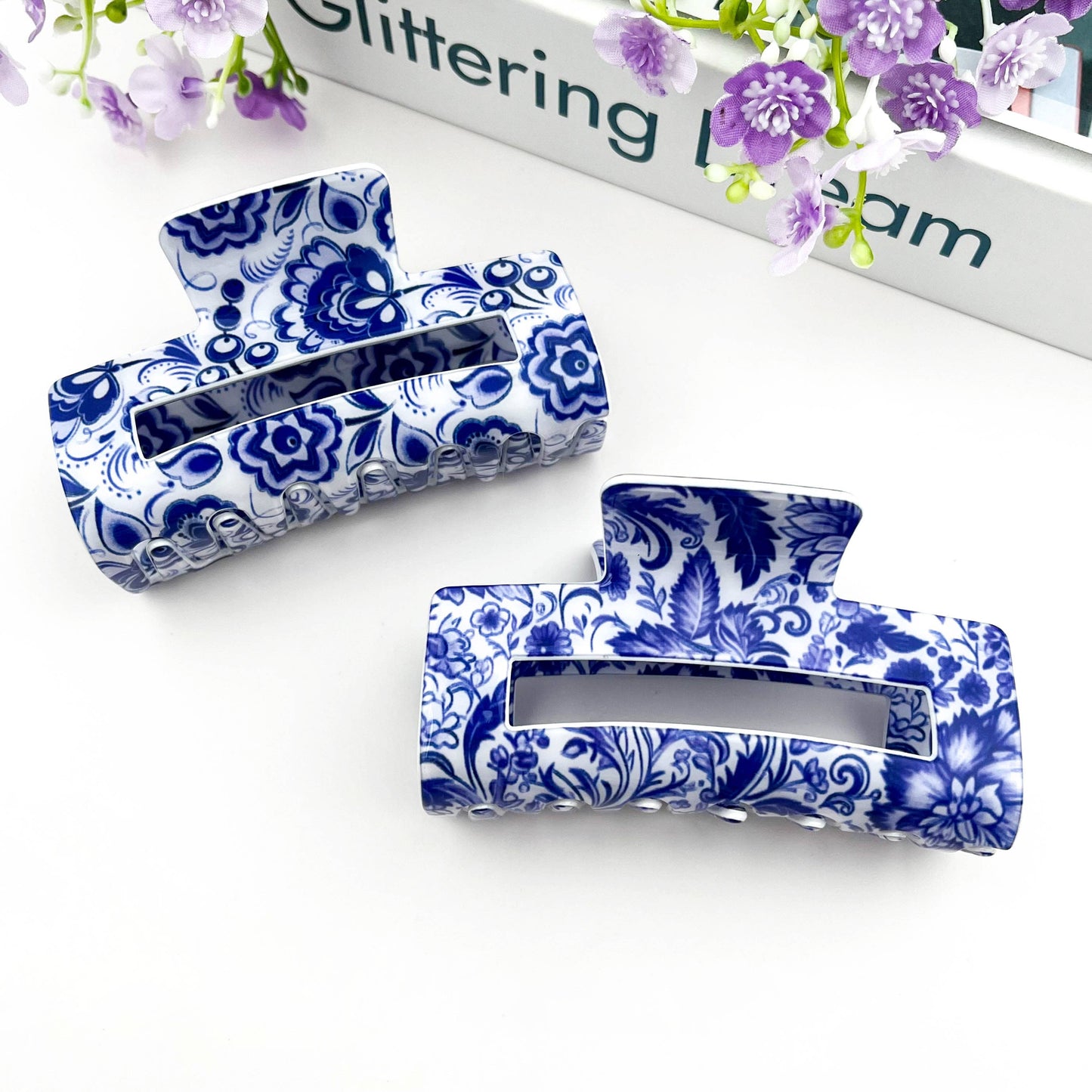 Navy/White Porcelain Hair Claw Clip