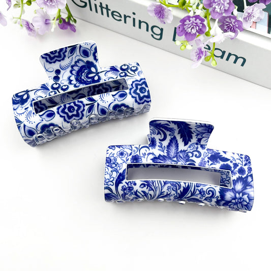 Navy/White Porcelain Hair Claw Clip