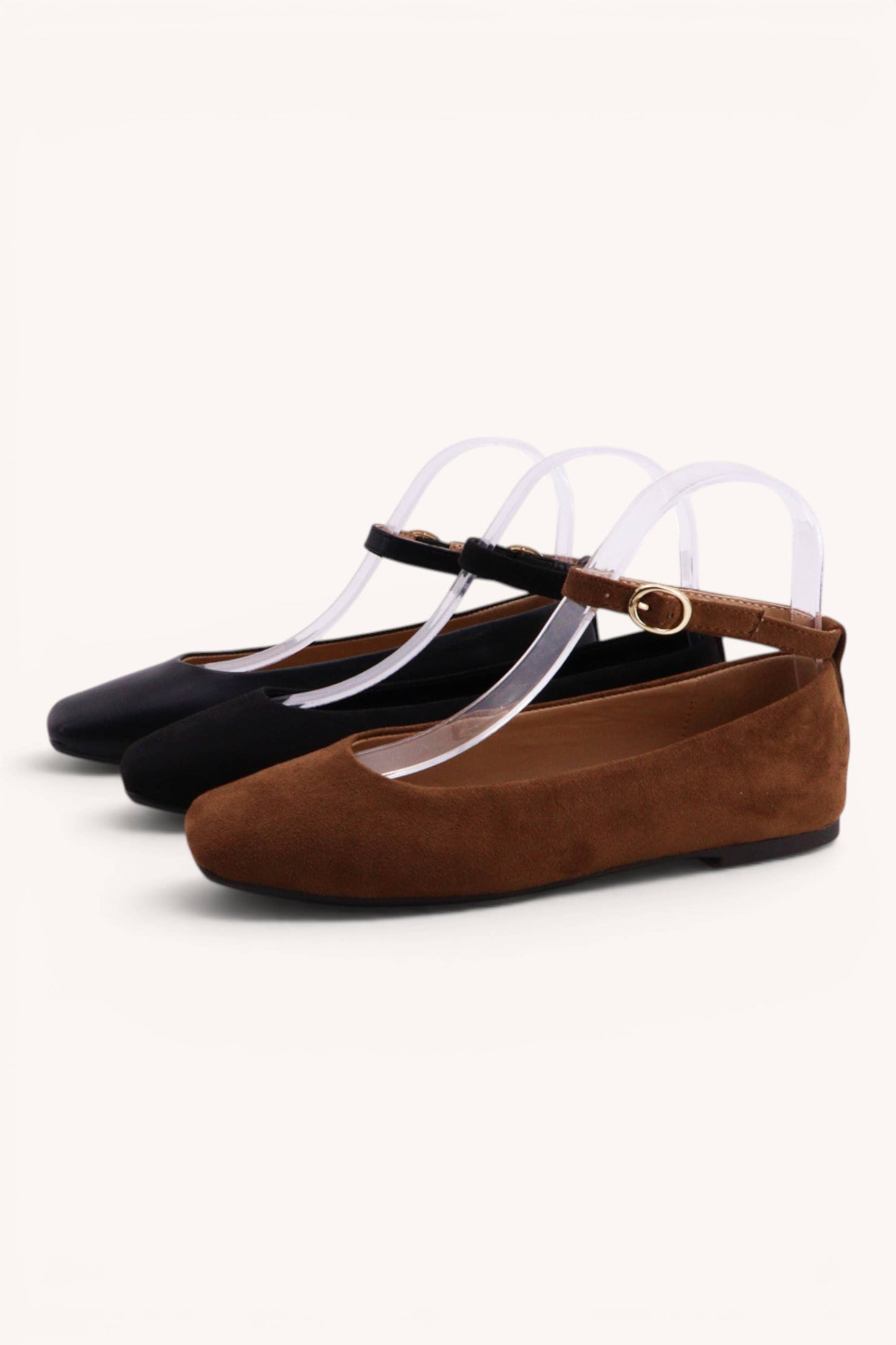 Ankle Strap Ballet Flats with Square Toe