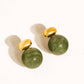 18K Gold Non-Tarnish Green Marble Ball Earrings