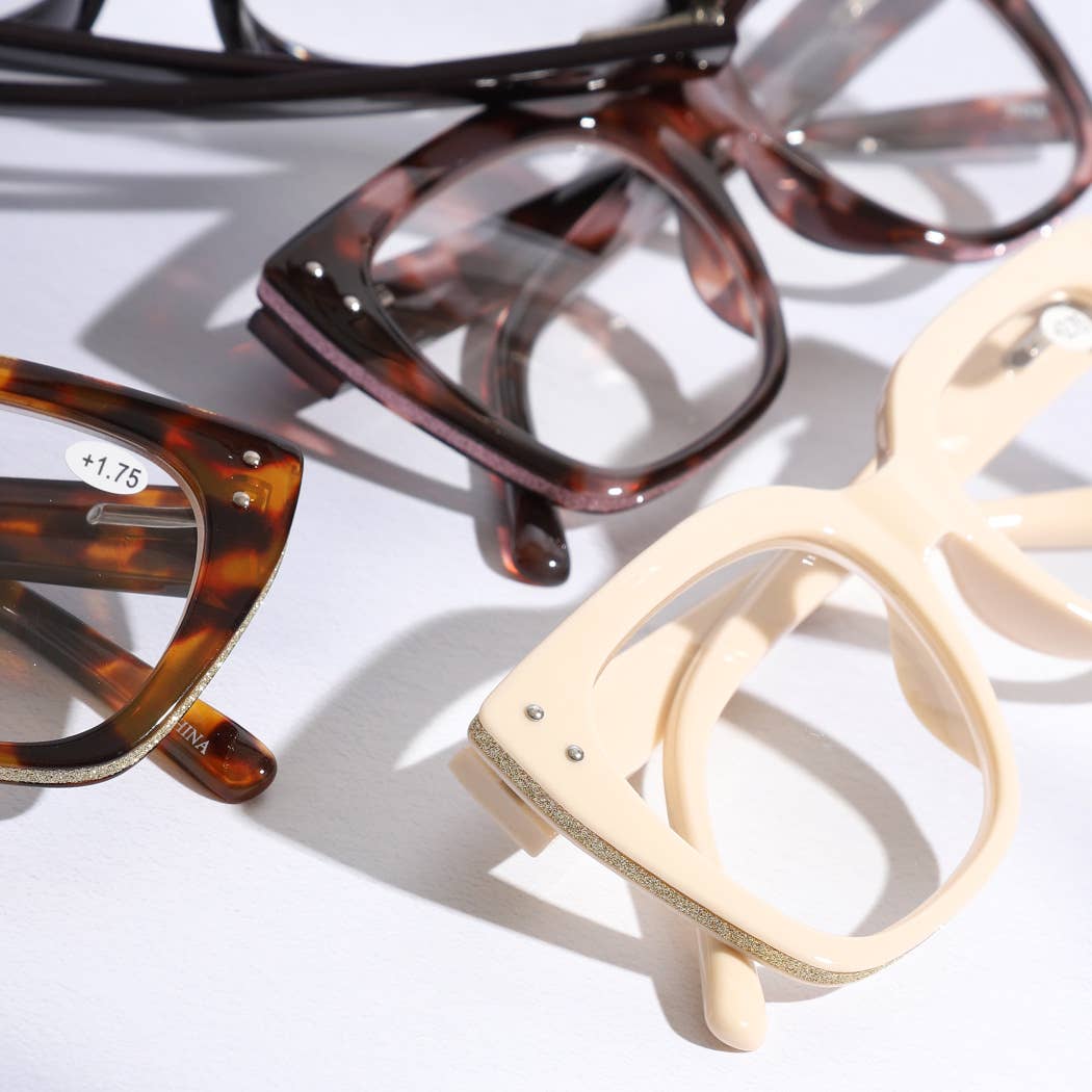 Wide Frame Glitter Side Reading Glasses