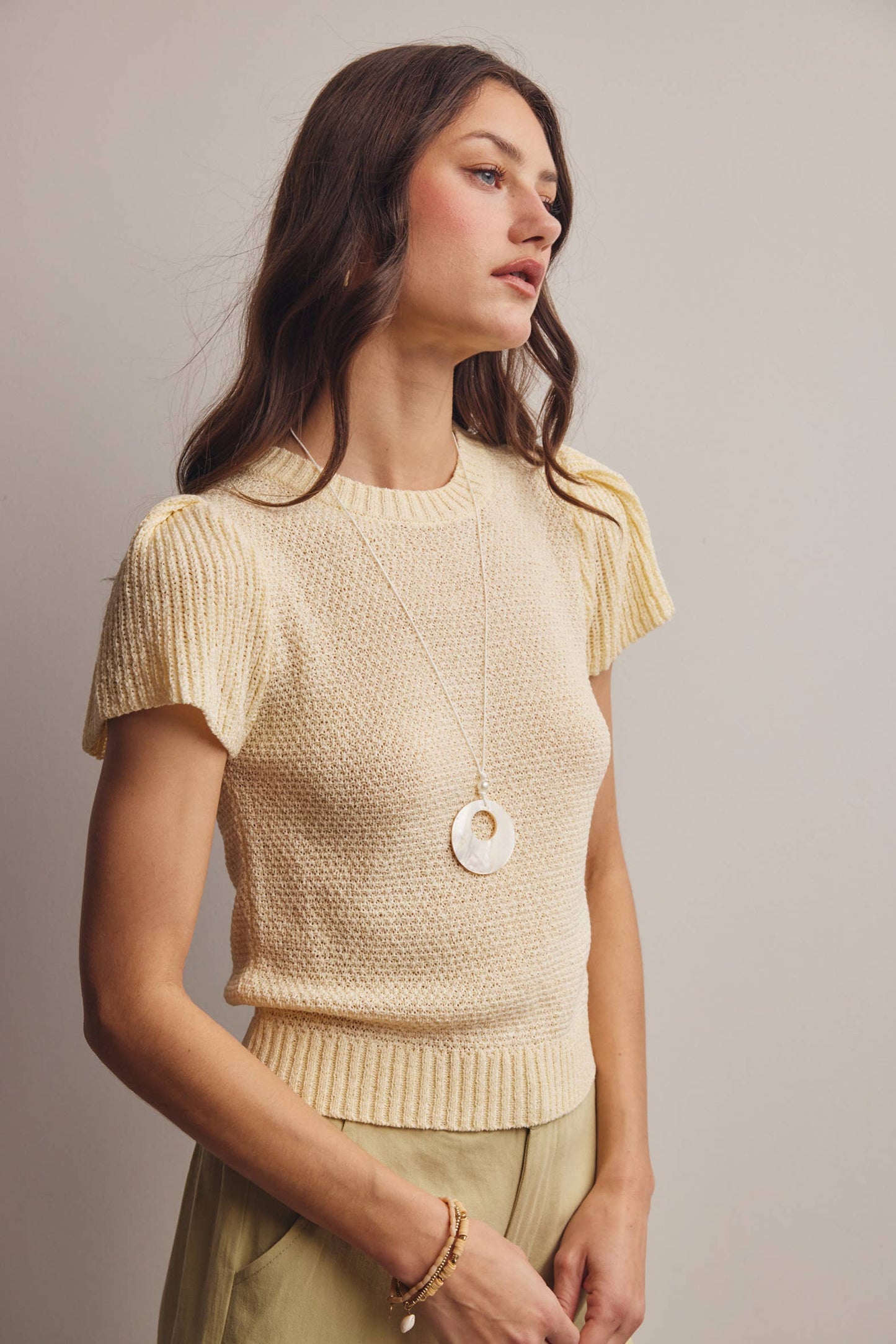 Puff Ivory Sleeve Textured Knit Top