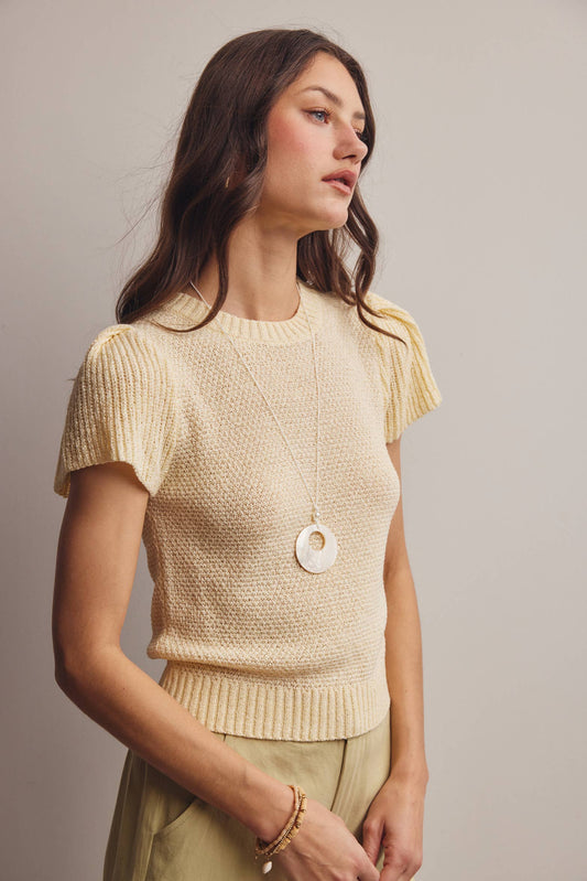 Puff Ivory Sleeve Textured Knit Top