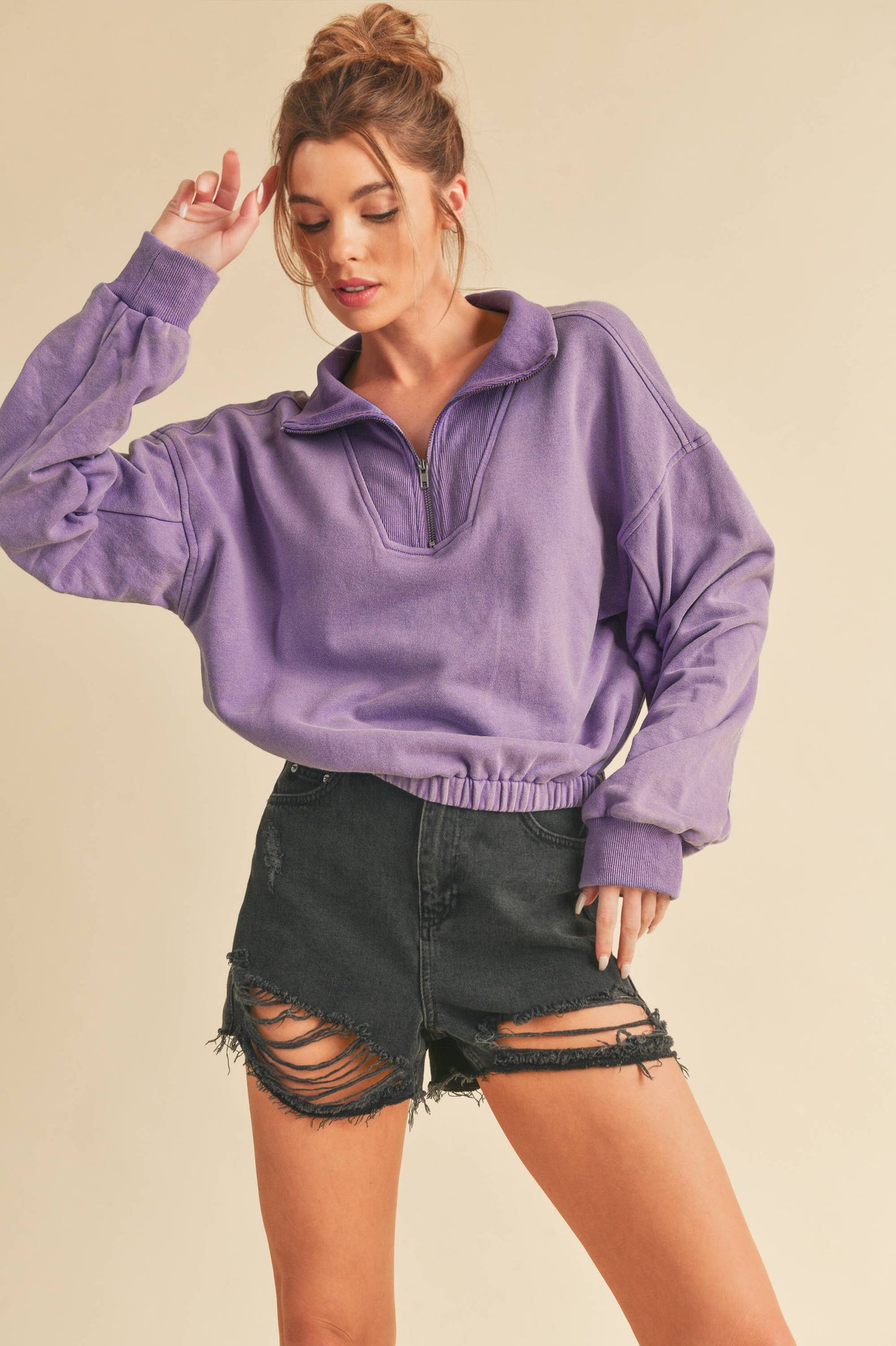 Purple Jamila Half Zip Pullover Hoodie