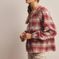 Embroidered Red Plaid Tie Neck Blouse