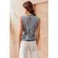 Button Up Washed Denim Vest With Scallop Edge
