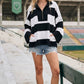 Varsity Black/White Stripe Zip Pullover