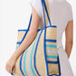 Natural Straw Tote With Multi Color Stripes