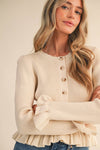 Egg Shell Ruffle Hem Ribbed Knit Cardigan