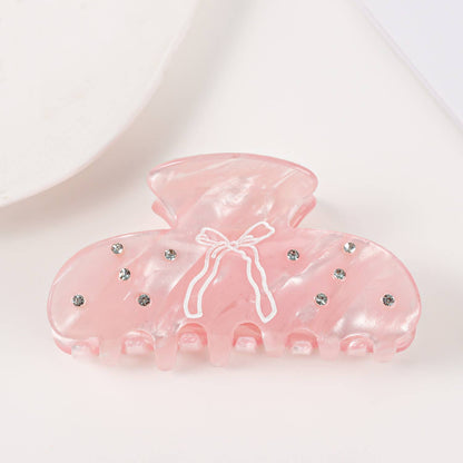 Bow Print & Rhinestone Embellished Hair Claw Clip
