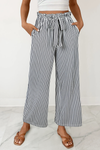 Black Stripe Drawstring Wide-Leg Shift Pants