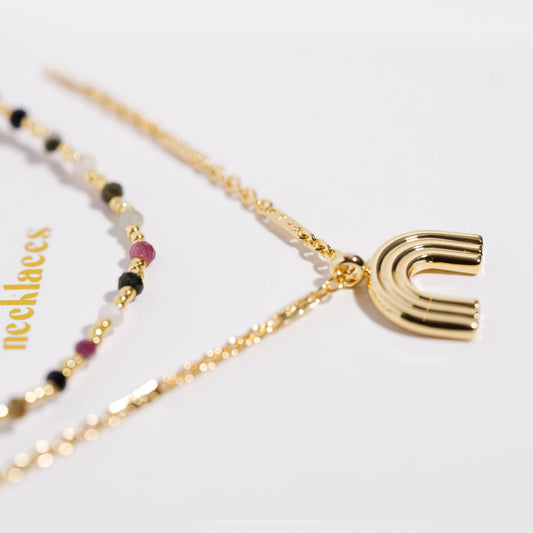 "Imagine" Gold Rainbow with Colorful Beads Necklace Set