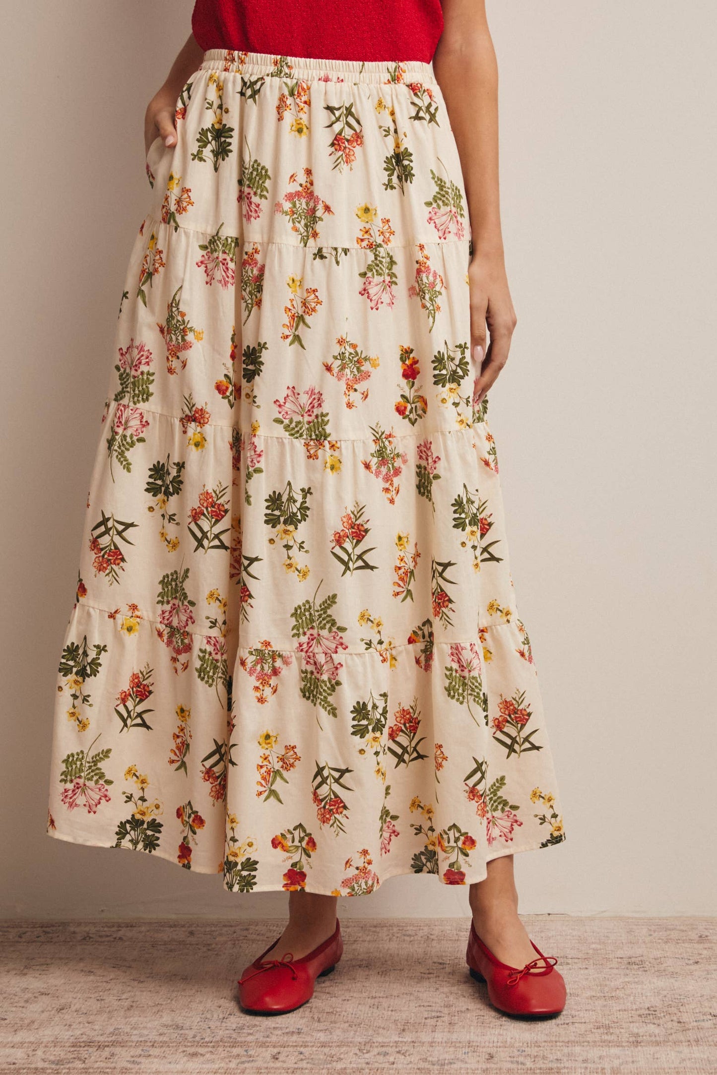 Floral Tiered Cotton Maxi Skirt