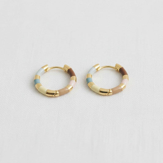 Vintage French Enamel Geometric Hoop Earrings