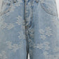 Floral Jacquard Button Pocket Wide Leg Denim Pants