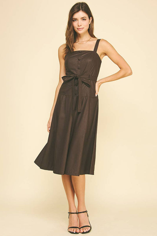 Faux Leather Button Down Dress