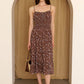 Brown + Blue Smocked Floral Tiered Midi Dress