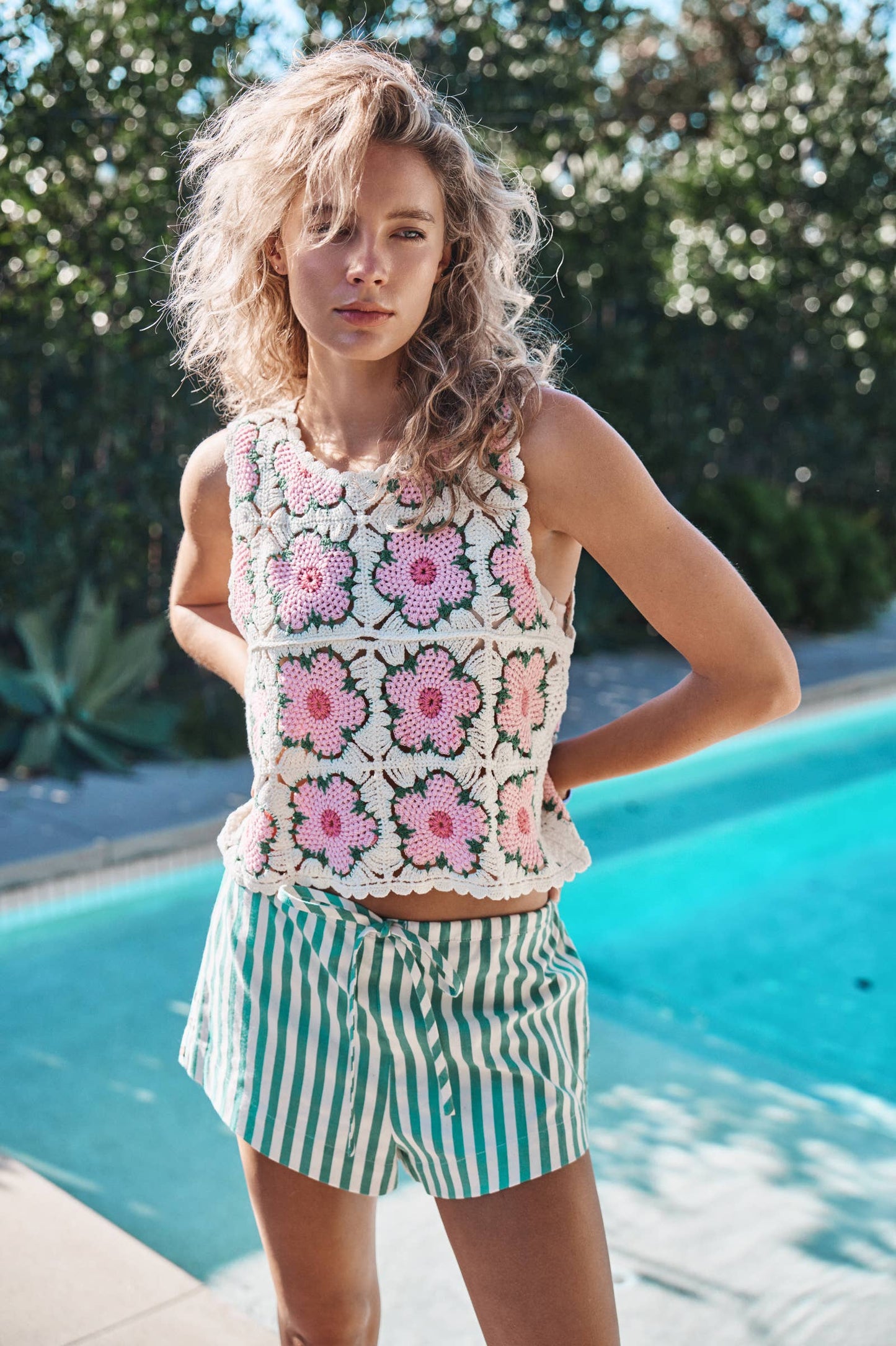 Floral Ivory Pink Crochet Tank Top