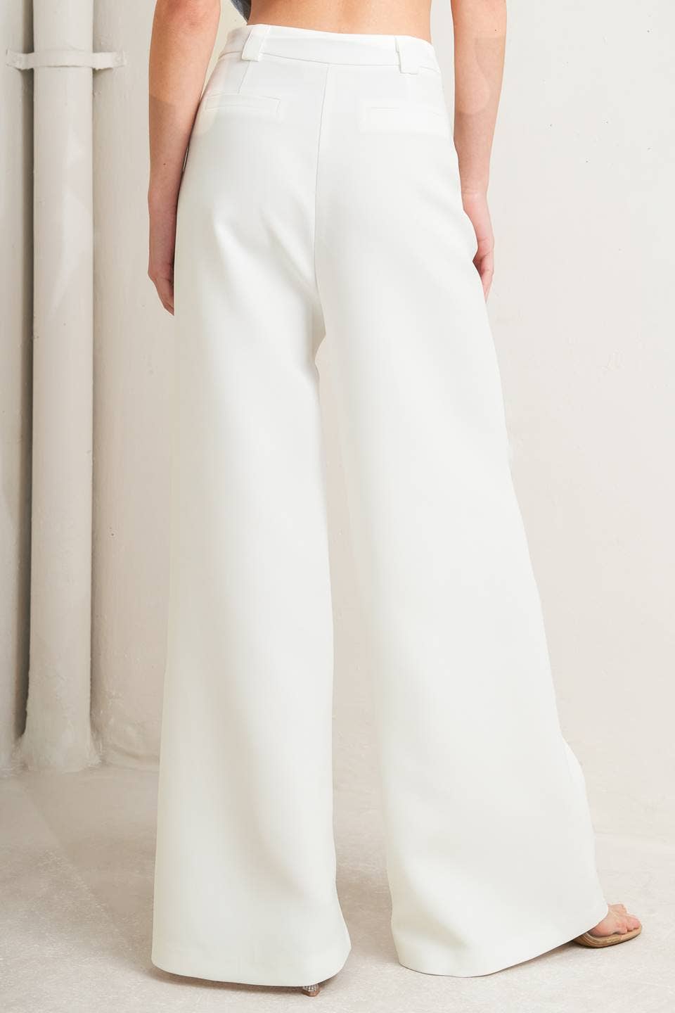 White Wide Leg Woven Side Pocket Pants
