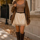 Satin Cream Lace Trim Mini Skirt