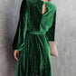Emeral Green Tie Waist Crinkle Velvet Dress
