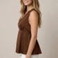 Brown Satin Jacquard Lace Trim Tank