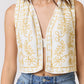 Ivory Flower Embroidery Open Front Vest