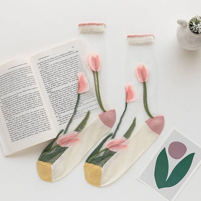 Floral Tulip Rufia Mesh Socks