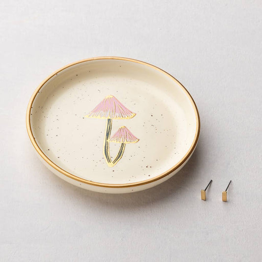 Mushroom/Oatmeal Jewelry Dish & Stud Earring Set