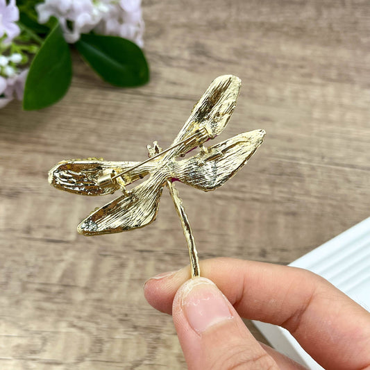Rhinestone Dragonfly Metal Brooch