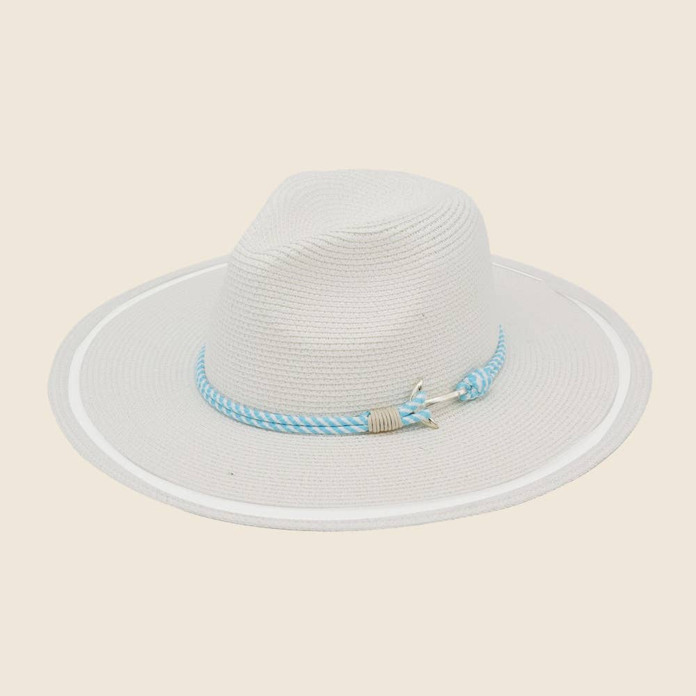 Striped Rope Sun Flat Brim Straw Hat