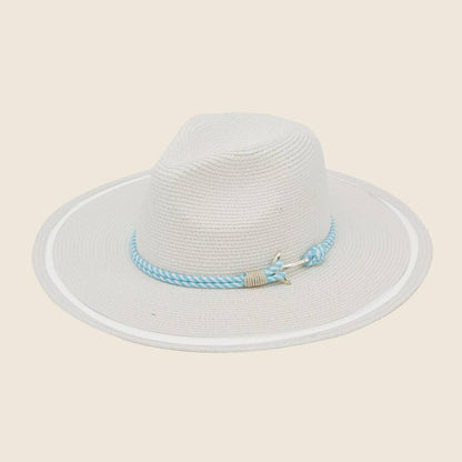 Striped Rope Sun Flat Brim Straw Hat