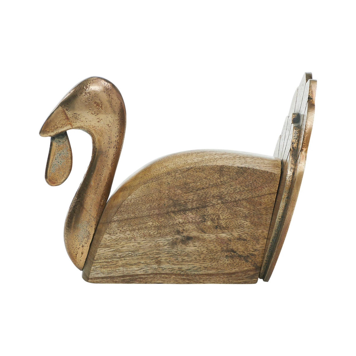Wooden Turkey Figurine 8.5" Rustic Burnished Gold