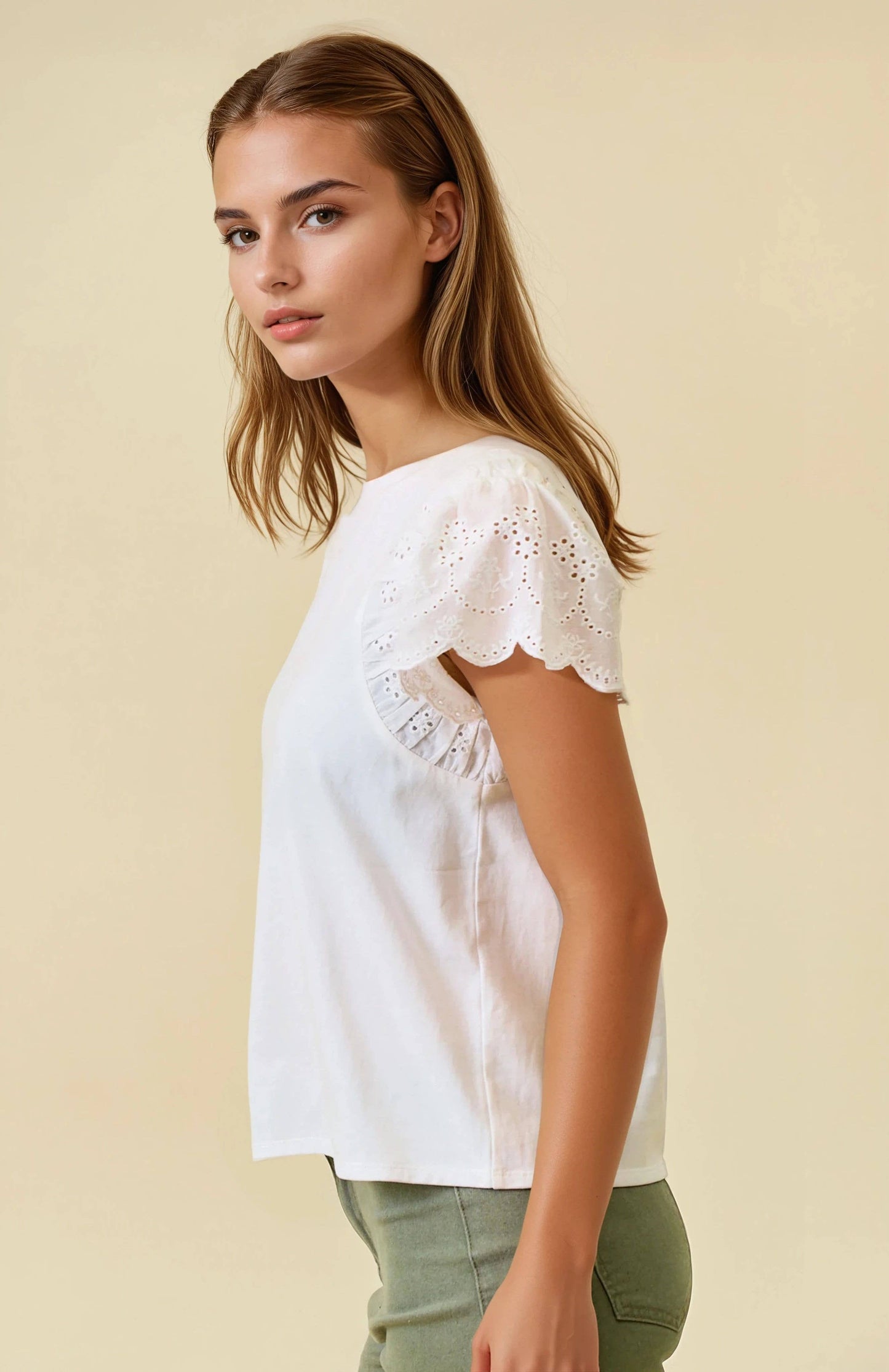 Ruffled Eyelet Short Sleeve Top