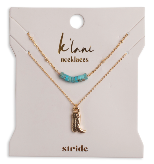 "Stride" Gold Boot with Turquoise Necklace Set