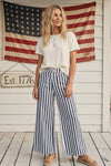 Blue + White Striped Non-Stretch Wide Leg Denim Pants