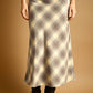 Ecru/Blue Plaid Printed Stretch Maxi Skirt