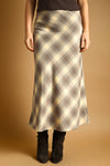 Ecru/Blue Plaid Printed Stretch Maxi Skirt
