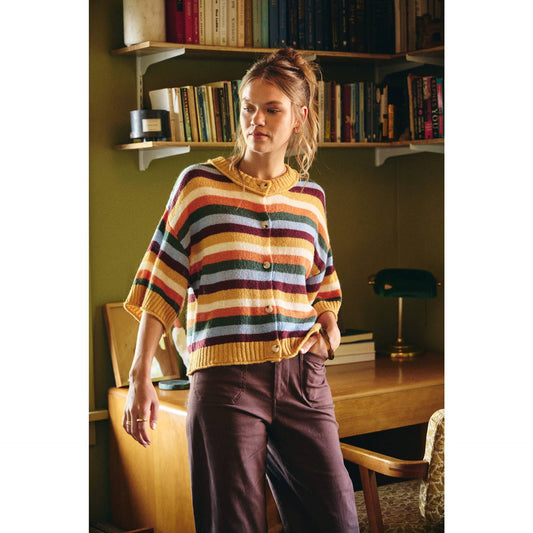 Mustard Multi-Stripe Button Down Cardigan