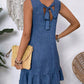 Sleeveless Ruffle Trim Halter Dress