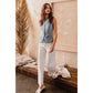 Button Up Washed Denim Vest With Scallop Edge
