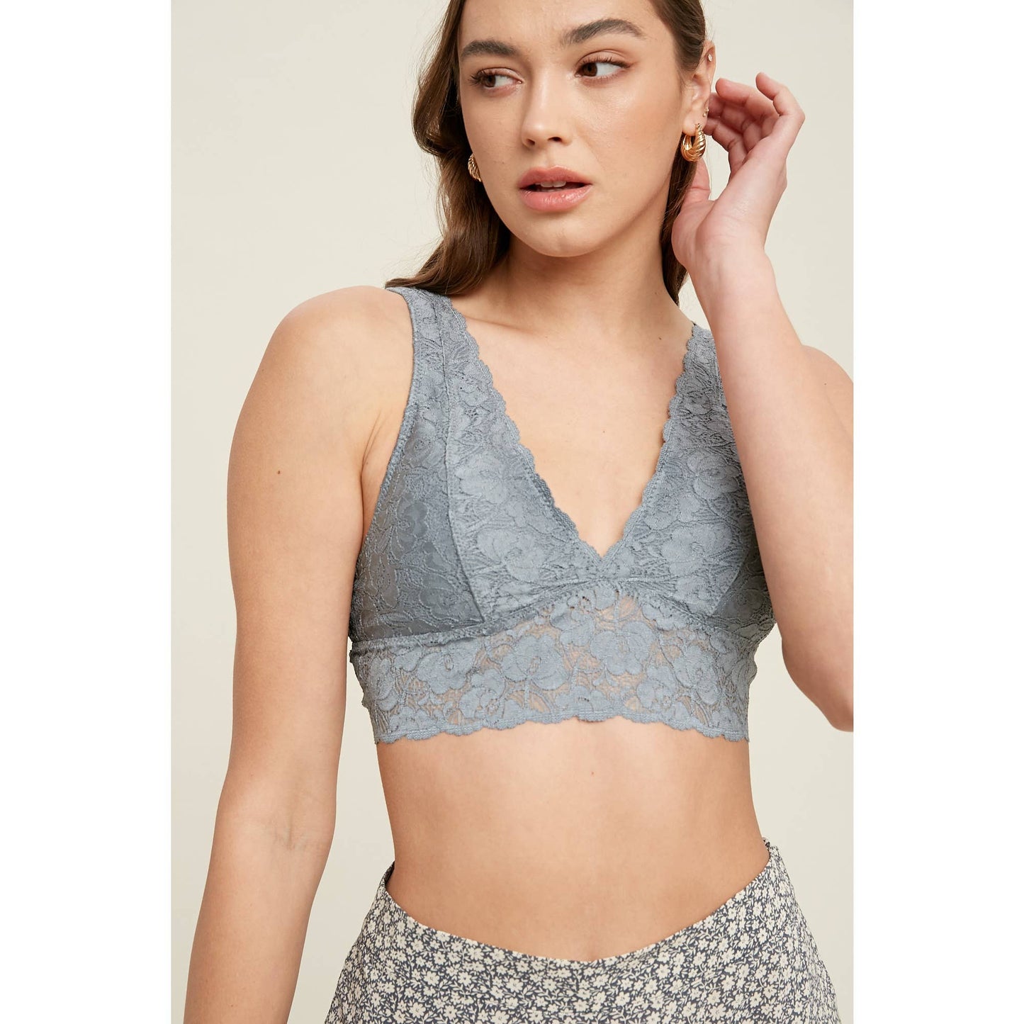 Scalloped Mountain Blue Lace V-Neck Padded Bralette