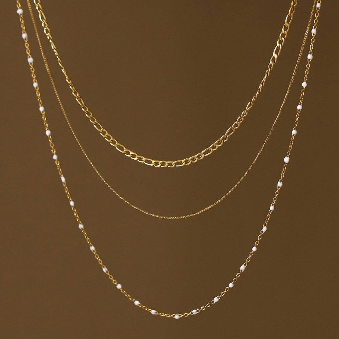 18K Gold Plated Waterproof Stainless Steel Layered Chain Necklace
