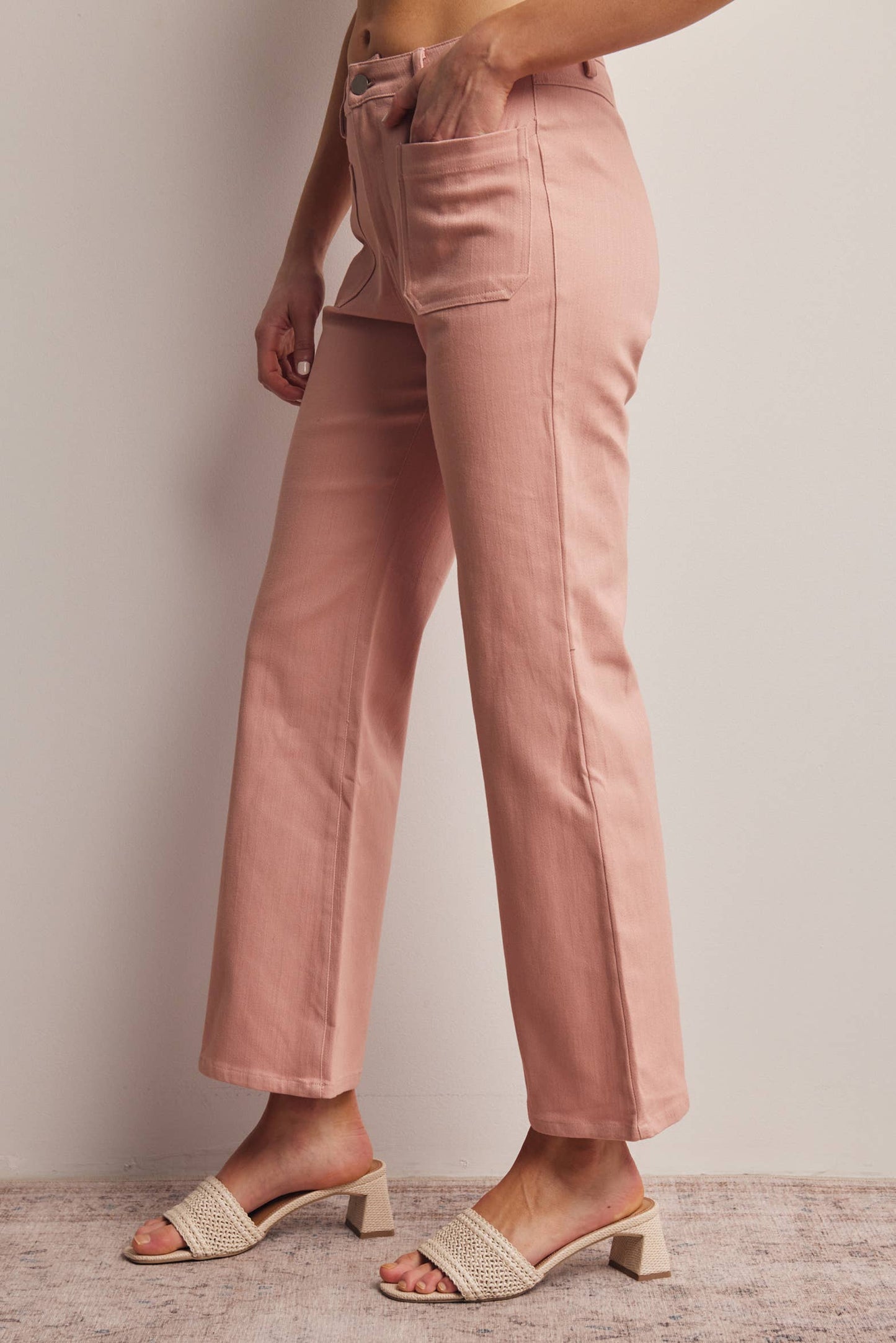 Mauve Stretch Cotton Twill Straight-Leg Pants
