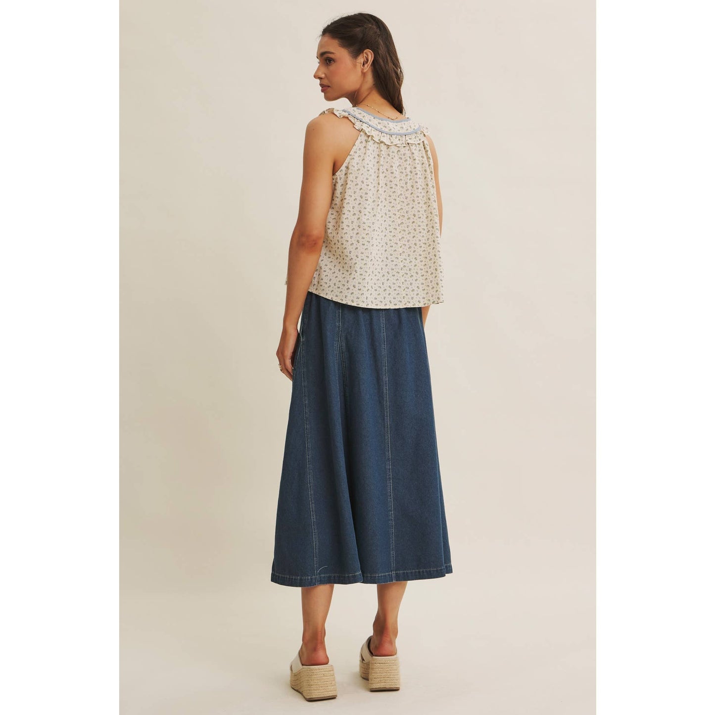 Antique Blue Meadow Ruffle Blouse