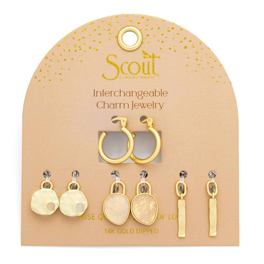 Rose Quartz/Love/Gold Interchangeable Charm Earrings