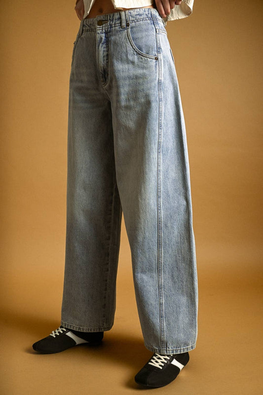 Vintage Wash Wide Leg Paneled Jeans