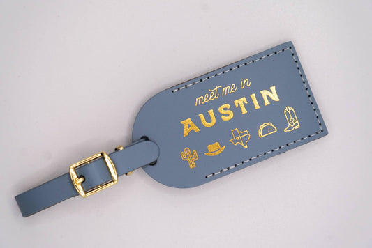 AMARILLO Texas Dusty Blue Leather Luggage Tag