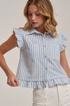 Blue Stripe Button Front Blouse
