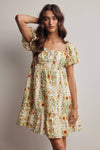 Midnight Floral Puff Sleeve Mini Dress